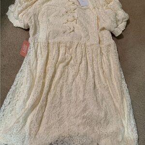 Ivy City Co Cream Lace Dress with Puff Sleeves